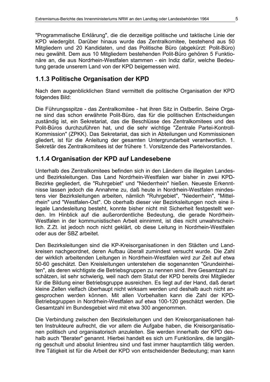 Seite 5 des Verfassungsschutzbericht 1964 Nordrhein-Westfalen