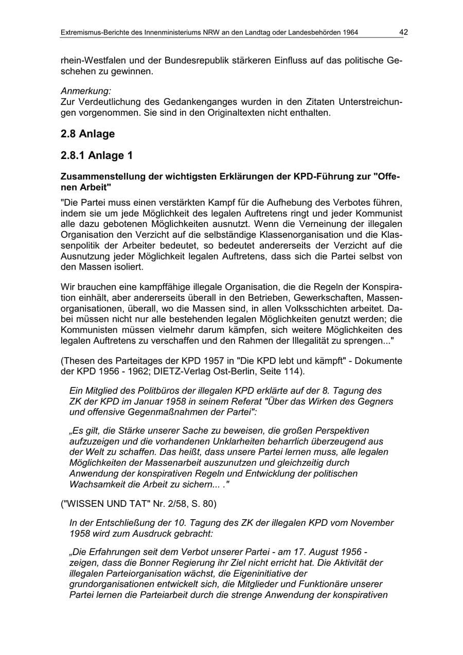 Seite 42 des Verfassungsschutzbericht 1964 Nordrhein-Westfalen