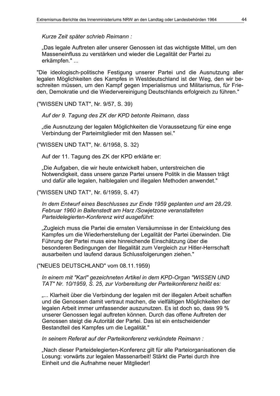 Seite 44 des Verfassungsschutzbericht 1964 Nordrhein-Westfalen