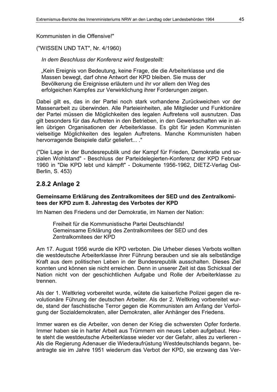 Seite 45 des Verfassungsschutzbericht 1964 Nordrhein-Westfalen