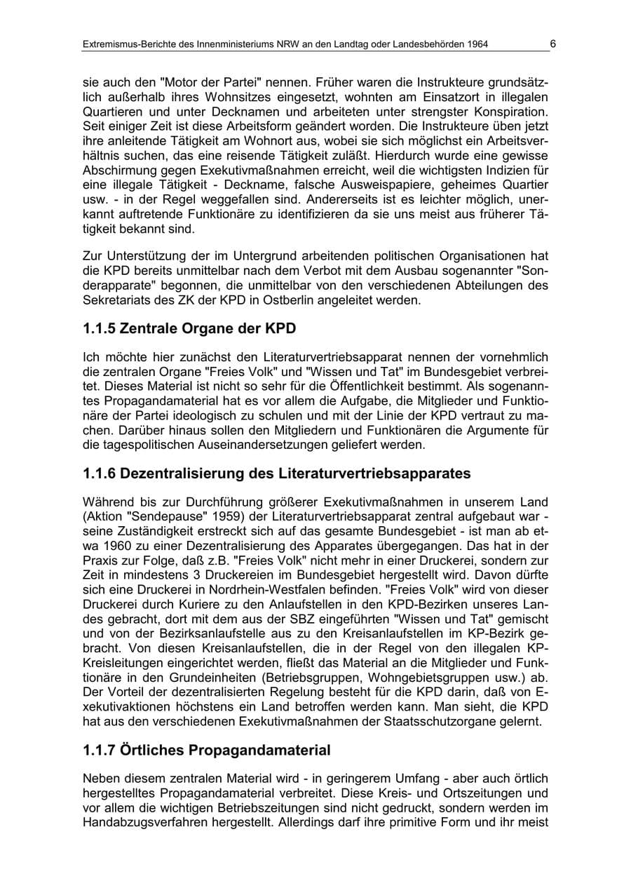 Seite 6 des Verfassungsschutzbericht 1964 Nordrhein-Westfalen