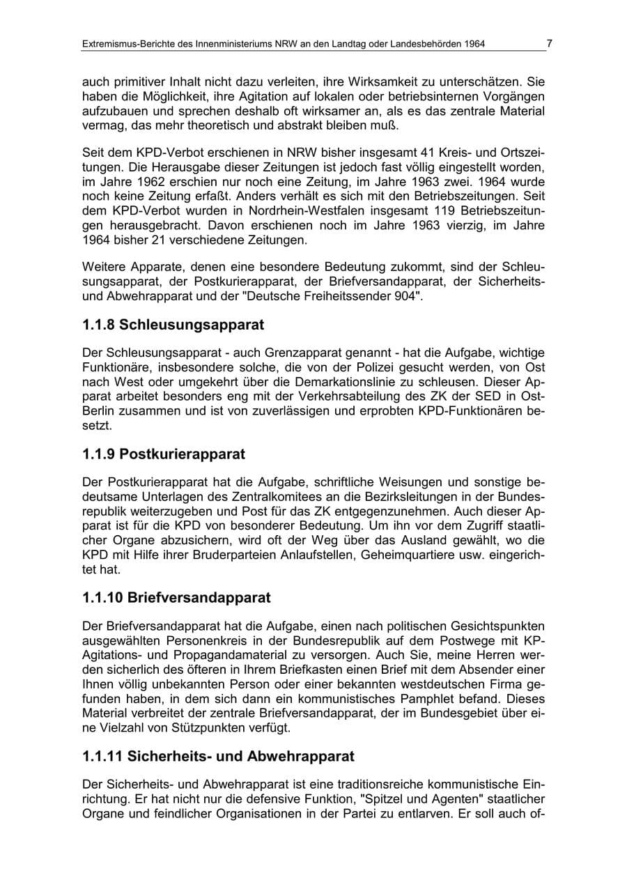 Seite 7 des Verfassungsschutzbericht 1964 Nordrhein-Westfalen