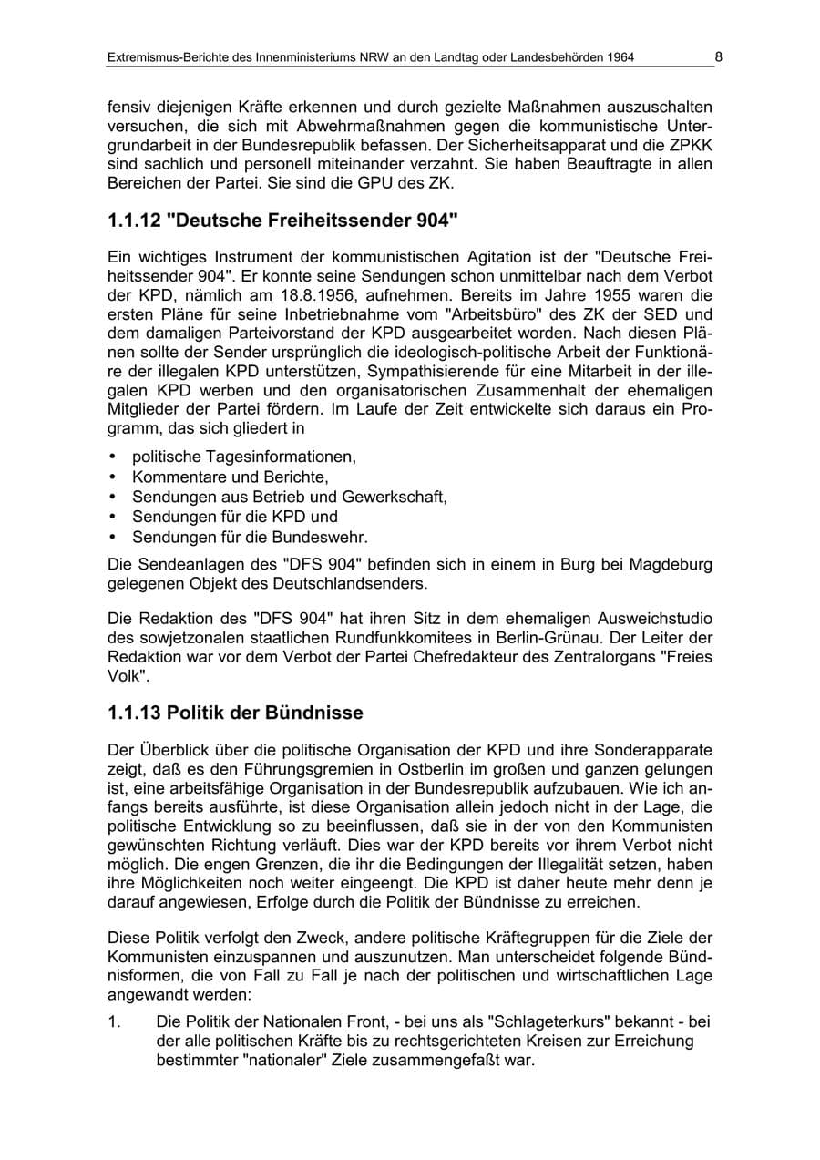 Seite 8 des Verfassungsschutzbericht 1964 Nordrhein-Westfalen