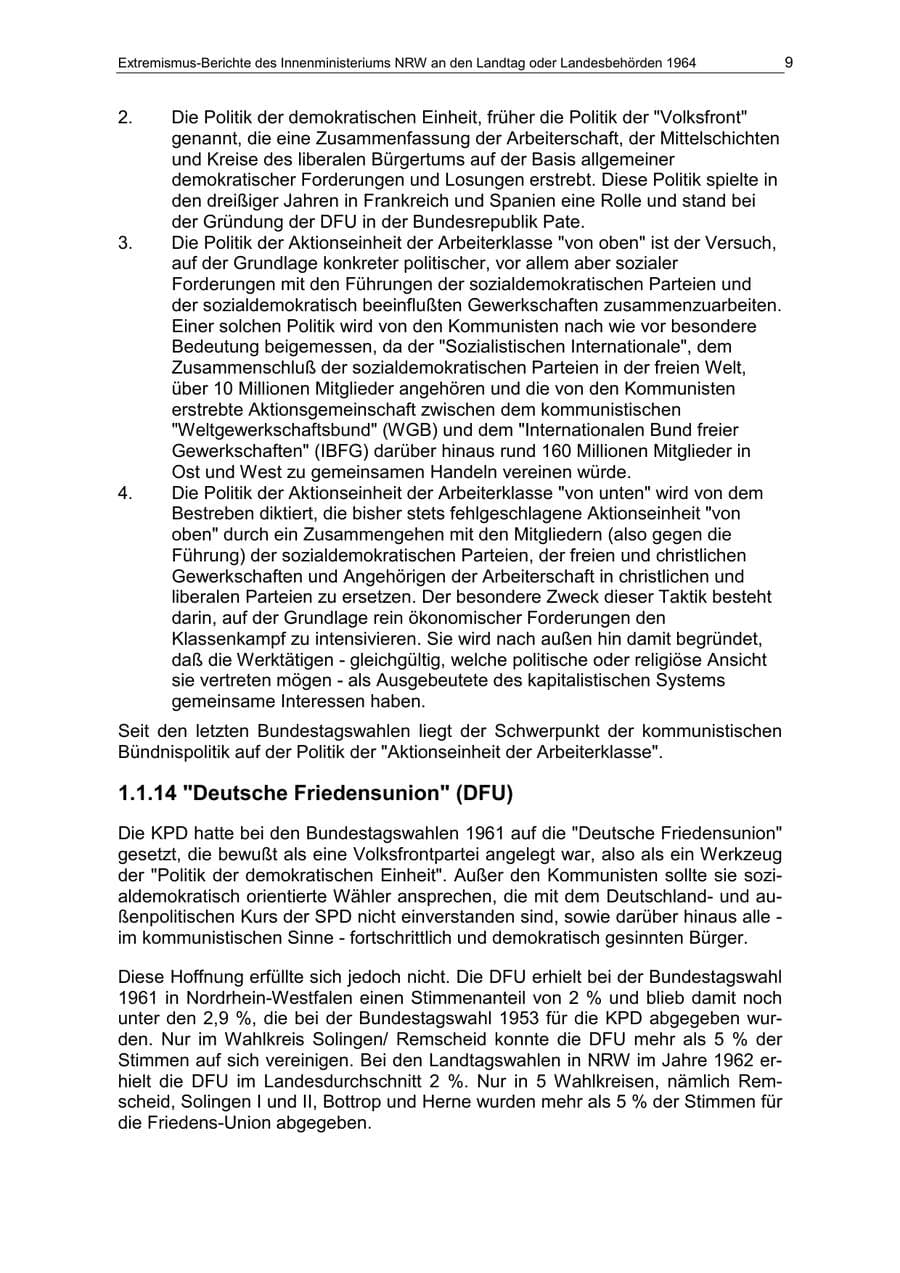 Seite 9 des Verfassungsschutzbericht 1964 Nordrhein-Westfalen
