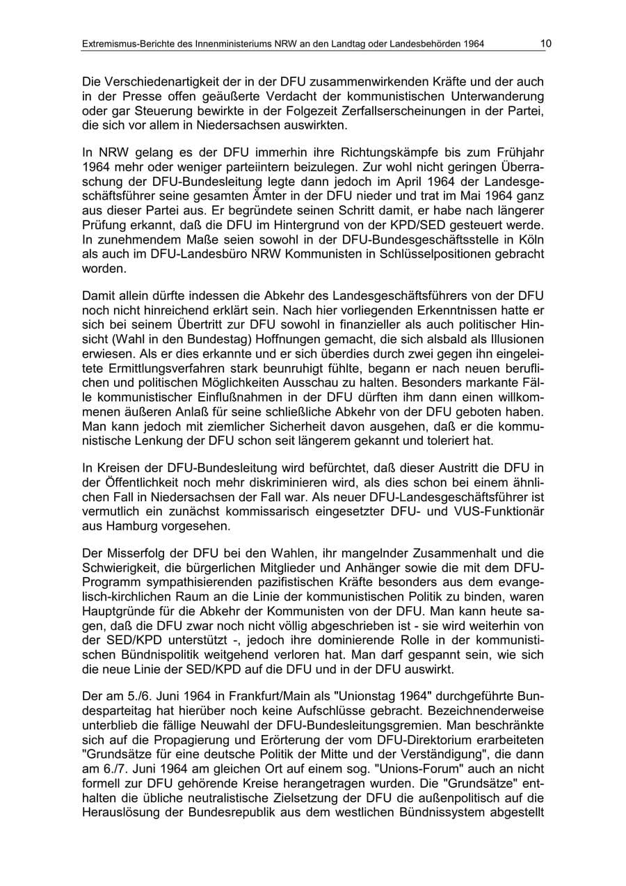 Seite 10 des Verfassungsschutzbericht 1964 Nordrhein-Westfalen