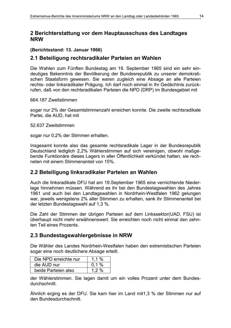 Seite 14 des Verfassungsschutzbericht 1965 Nordrhein-Westfalen