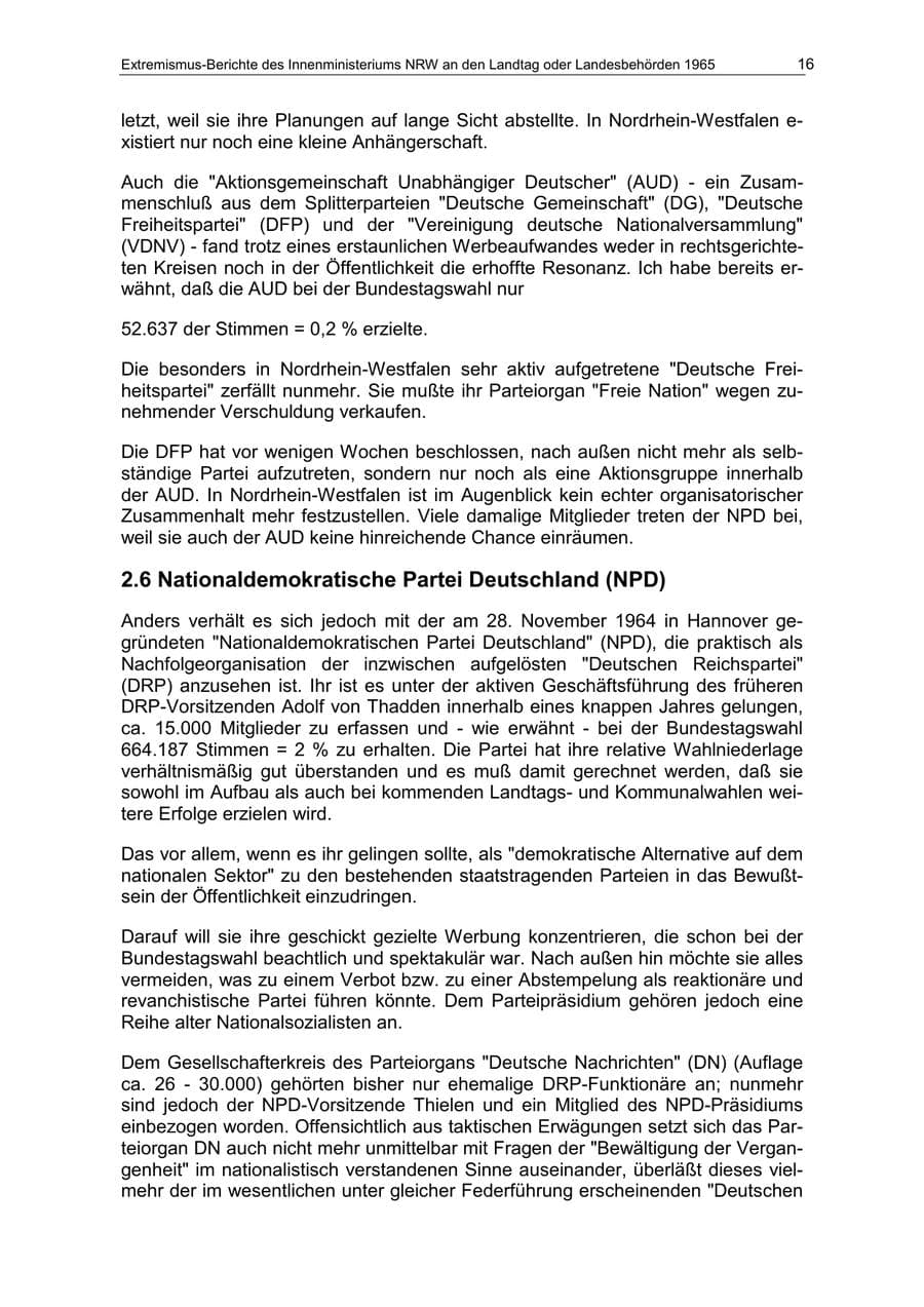 Seite 16 des Verfassungsschutzbericht 1965 Nordrhein-Westfalen