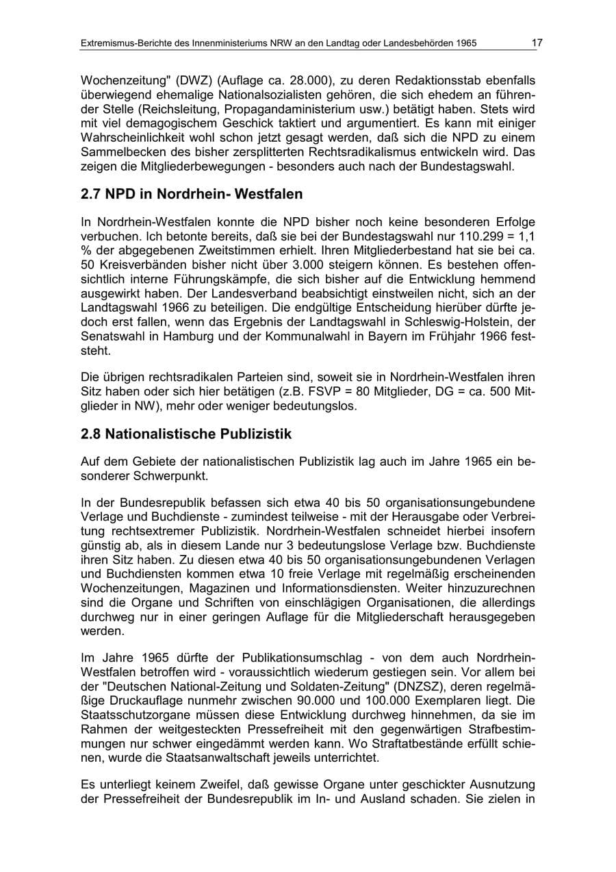 Seite 17 des Verfassungsschutzbericht 1965 Nordrhein-Westfalen