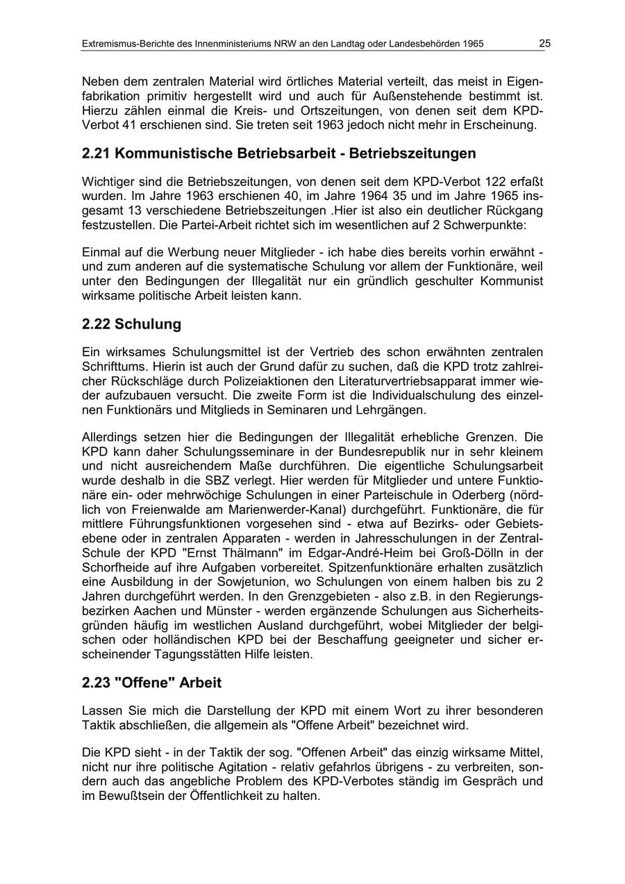 Seite 25 des Verfassungsschutzbericht 1965 Nordrhein-Westfalen