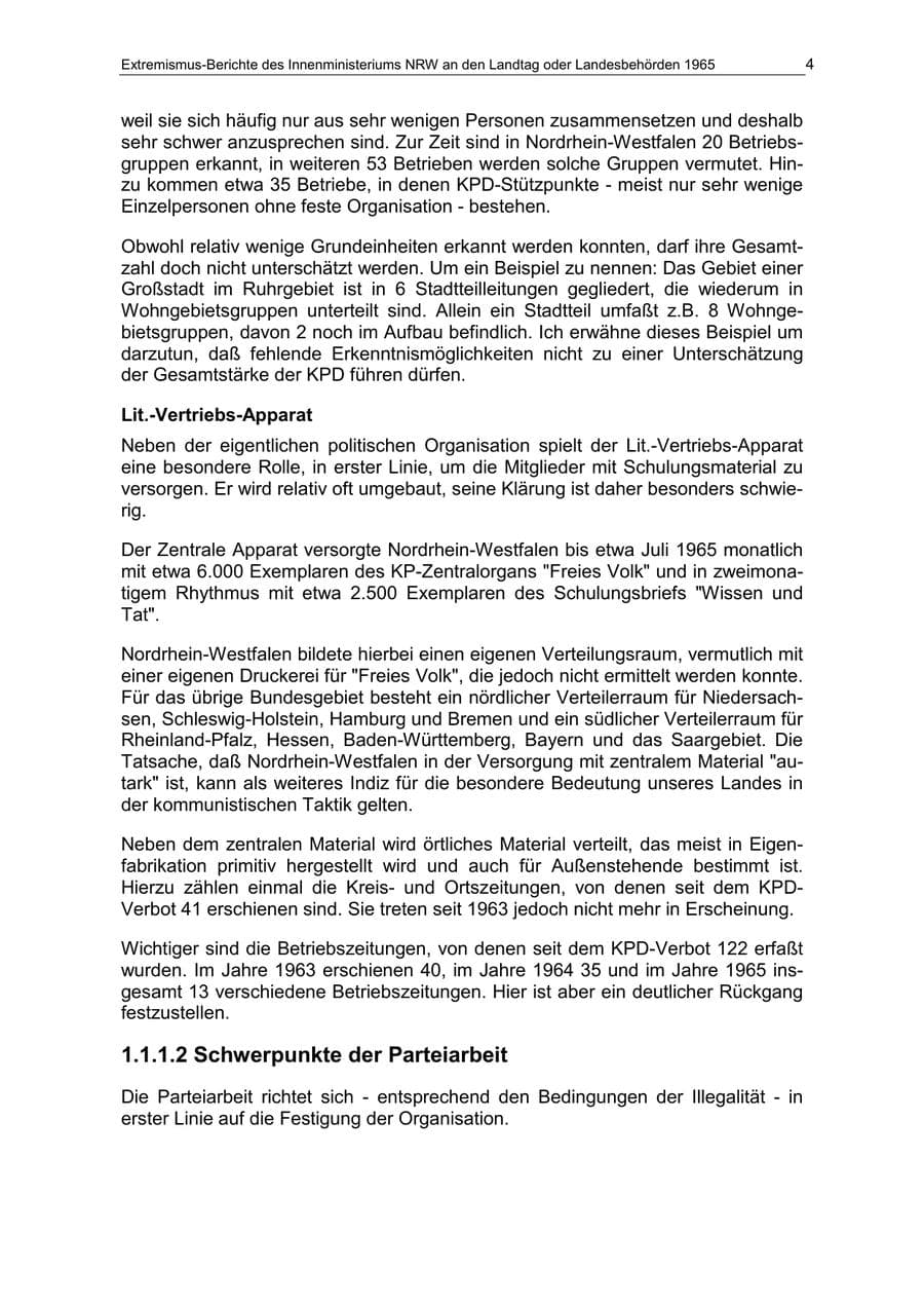 Seite 4 des Verfassungsschutzbericht 1965 Nordrhein-Westfalen