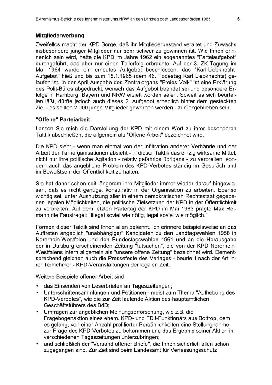 Seite 5 des Verfassungsschutzbericht 1965 Nordrhein-Westfalen