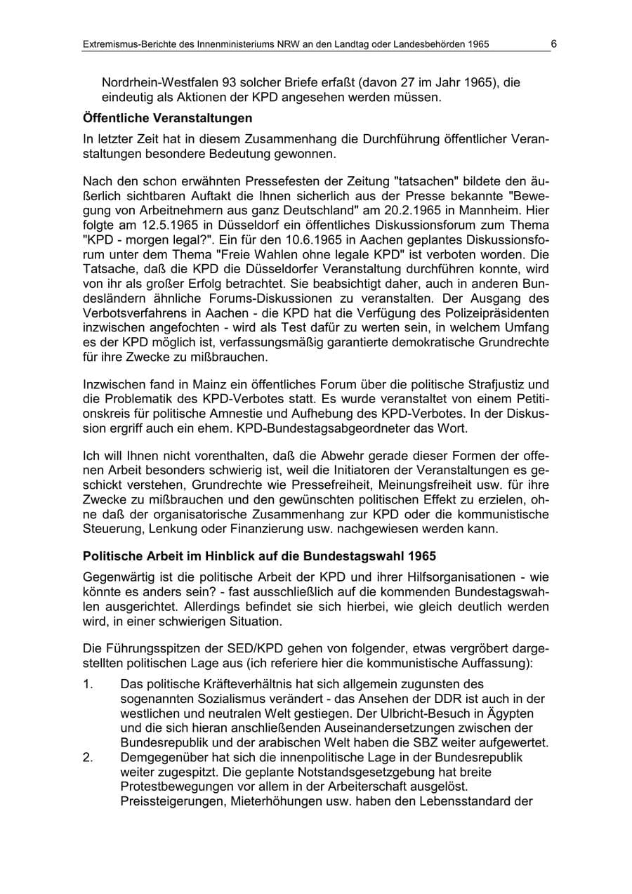 Seite 6 des Verfassungsschutzbericht 1965 Nordrhein-Westfalen