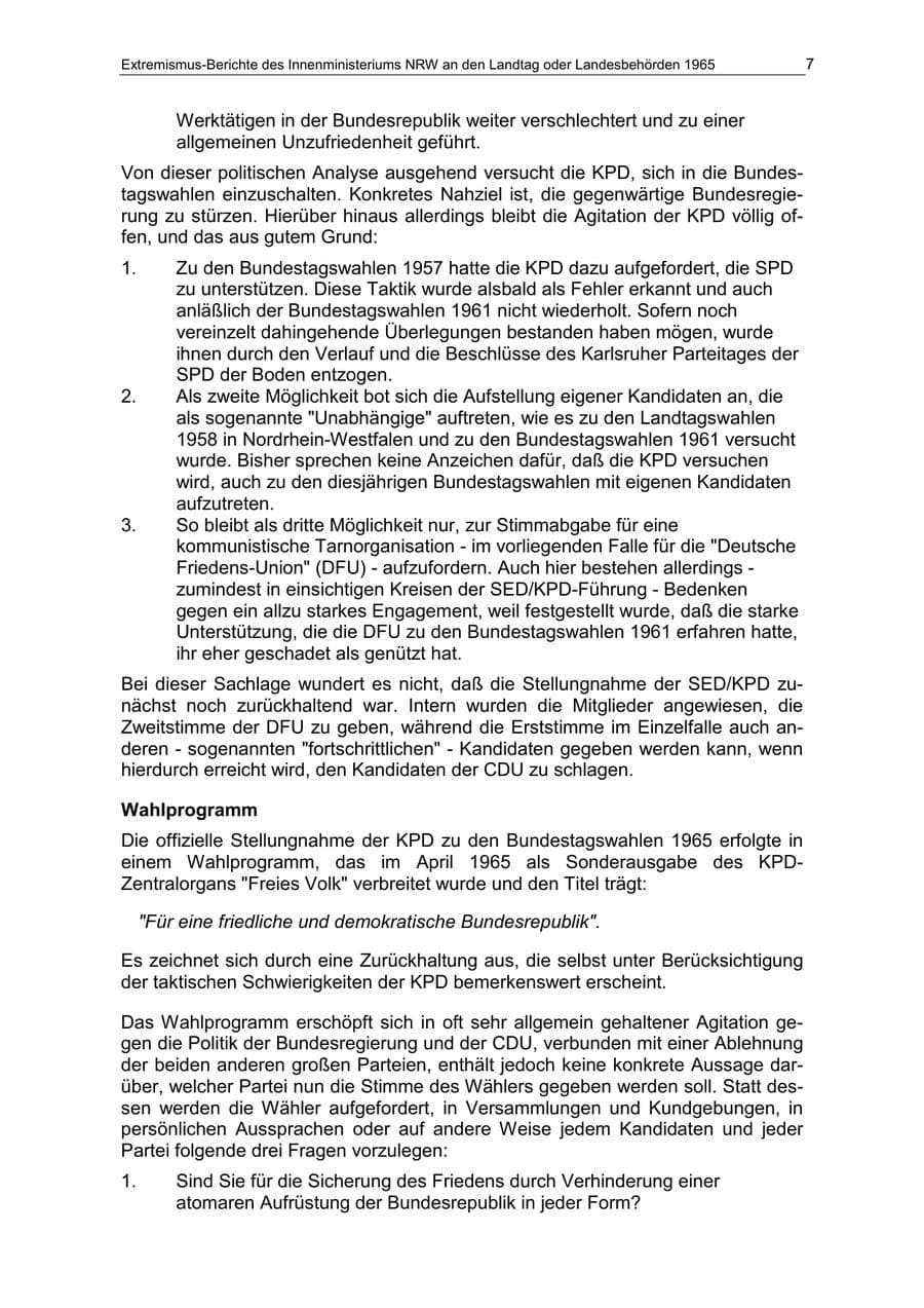 Seite 7 des Verfassungsschutzbericht 1965 Nordrhein-Westfalen