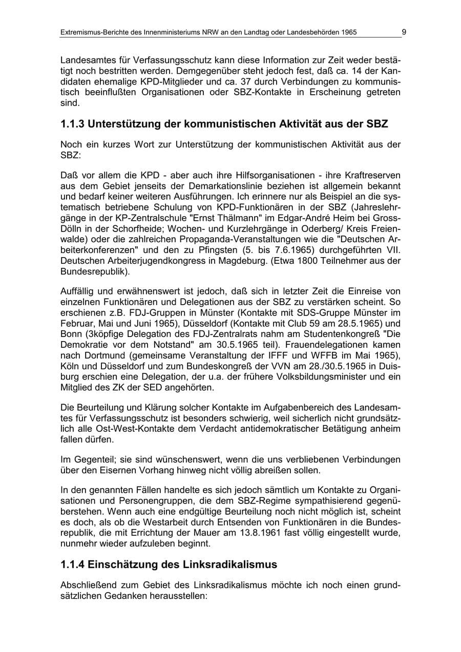 Seite 9 des Verfassungsschutzbericht 1965 Nordrhein-Westfalen