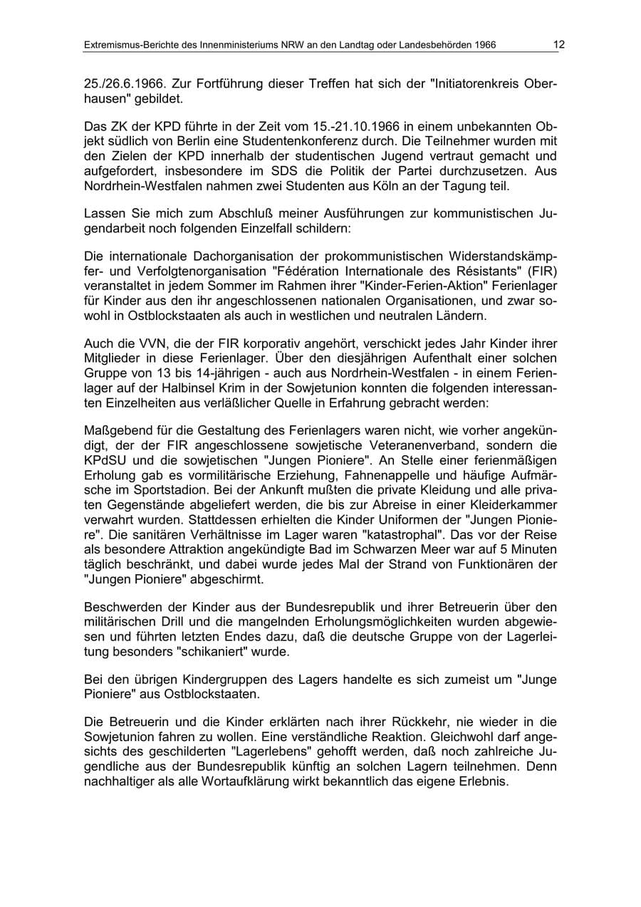 Seite 12 des Verfassungsschutzbericht 1966 Nordrhein-Westfalen