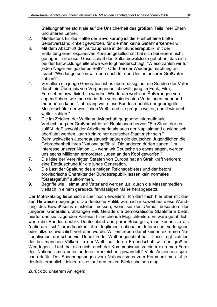 Seite 18 des Verfassungsschutzbericht 1966 Nordrhein-Westfalen
