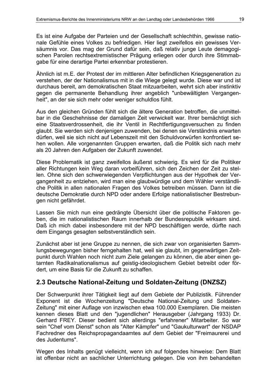 Seite 19 des Verfassungsschutzbericht 1966 Nordrhein-Westfalen