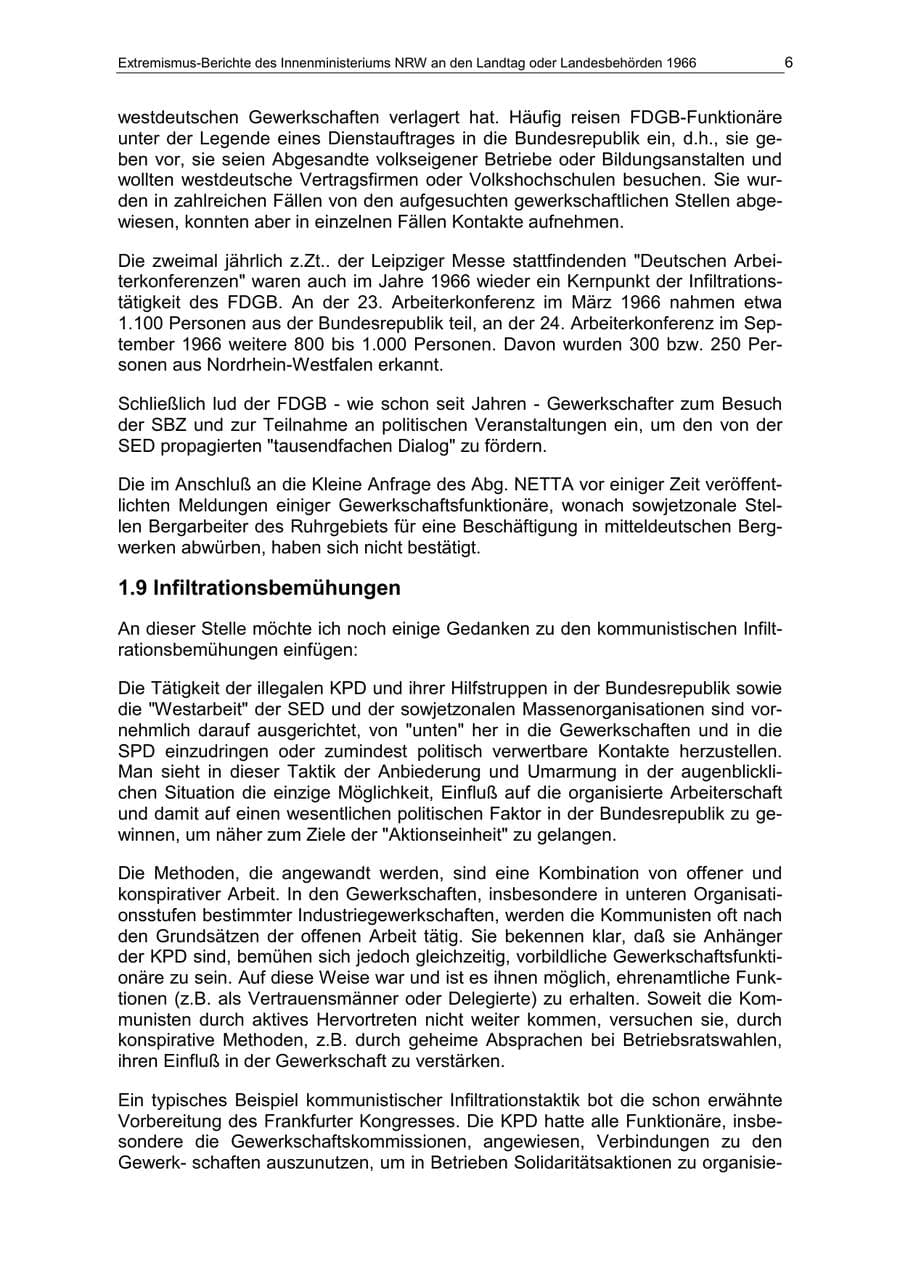 Seite 6 des Verfassungsschutzbericht 1966 Nordrhein-Westfalen