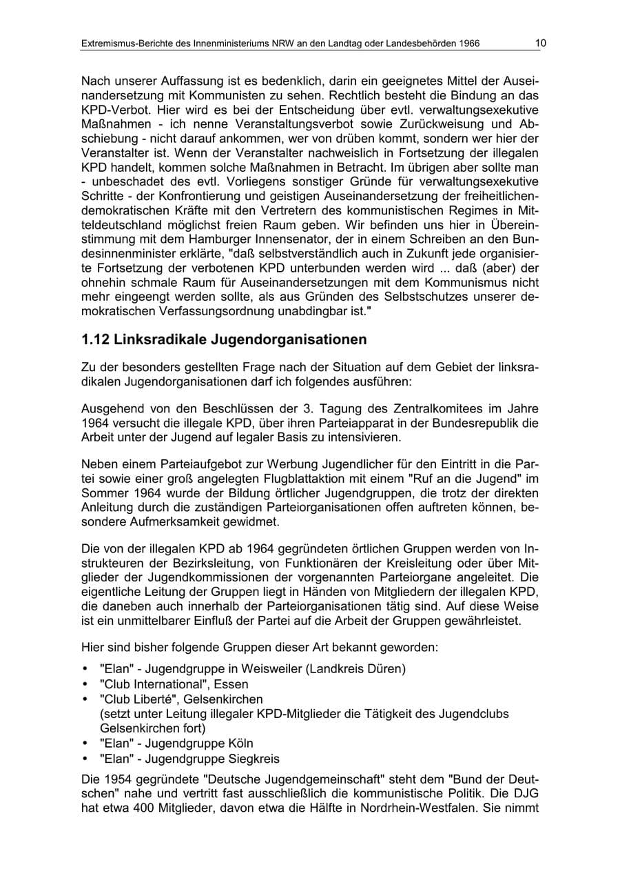 Seite 10 des Verfassungsschutzbericht 1966 Nordrhein-Westfalen