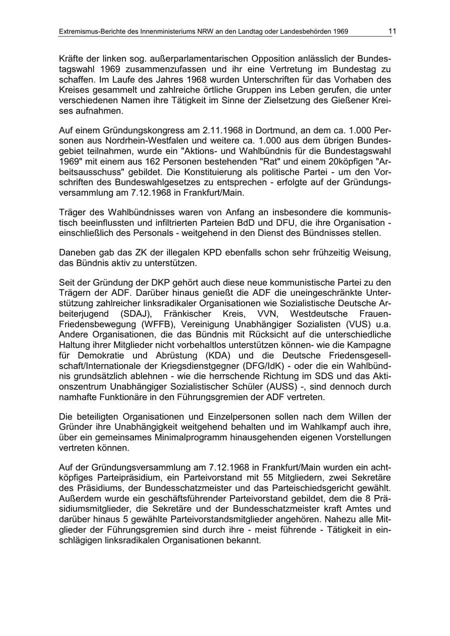 Seite 11 des Verfassungsschutzbericht 1969 Nordrhein-Westfalen