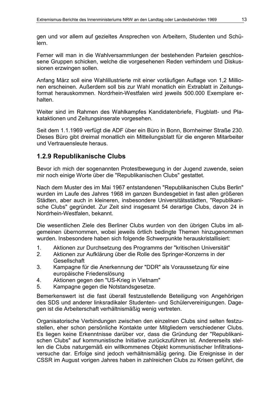 Seite 13 des Verfassungsschutzbericht 1969 Nordrhein-Westfalen