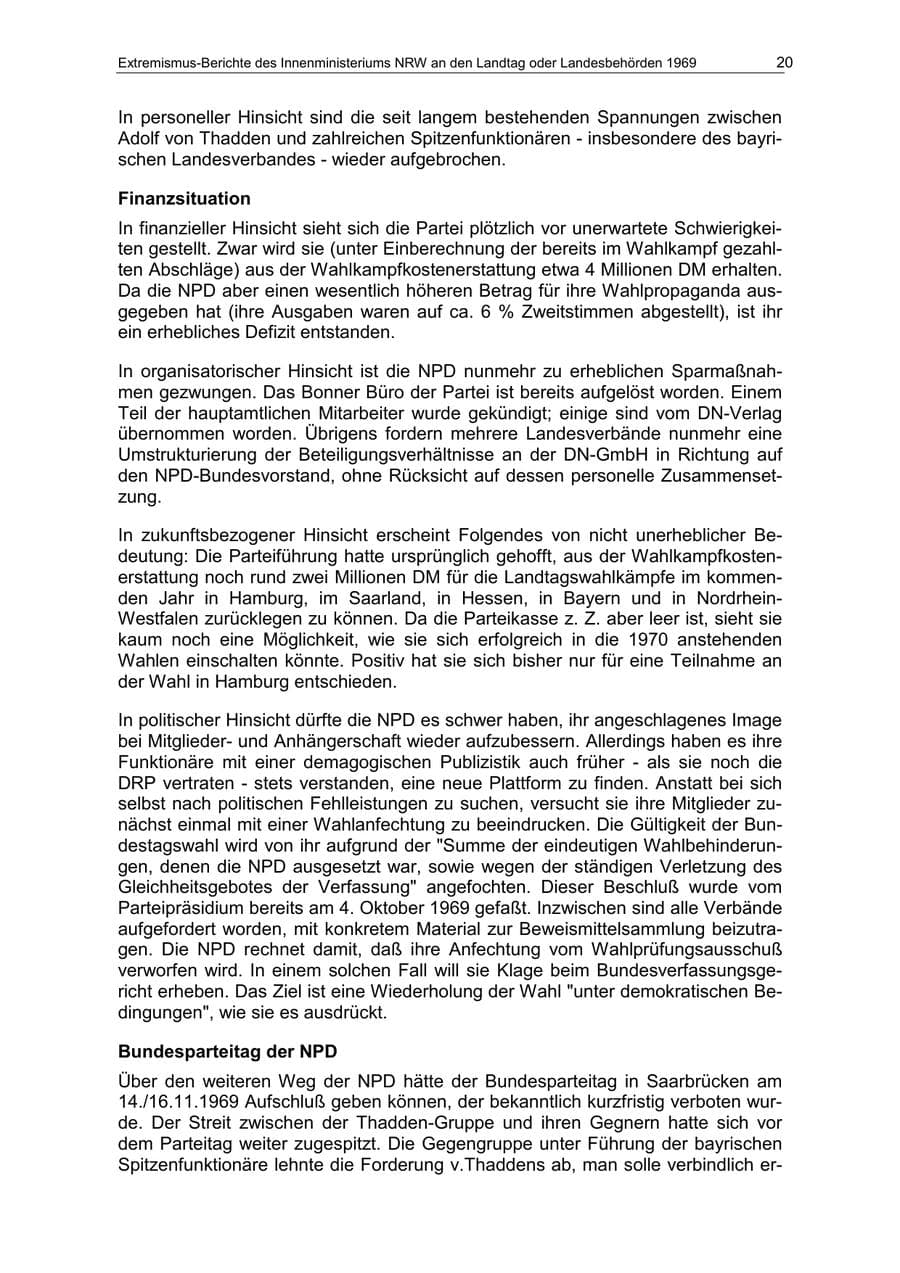 Seite 20 des Verfassungsschutzbericht 1969 Nordrhein-Westfalen