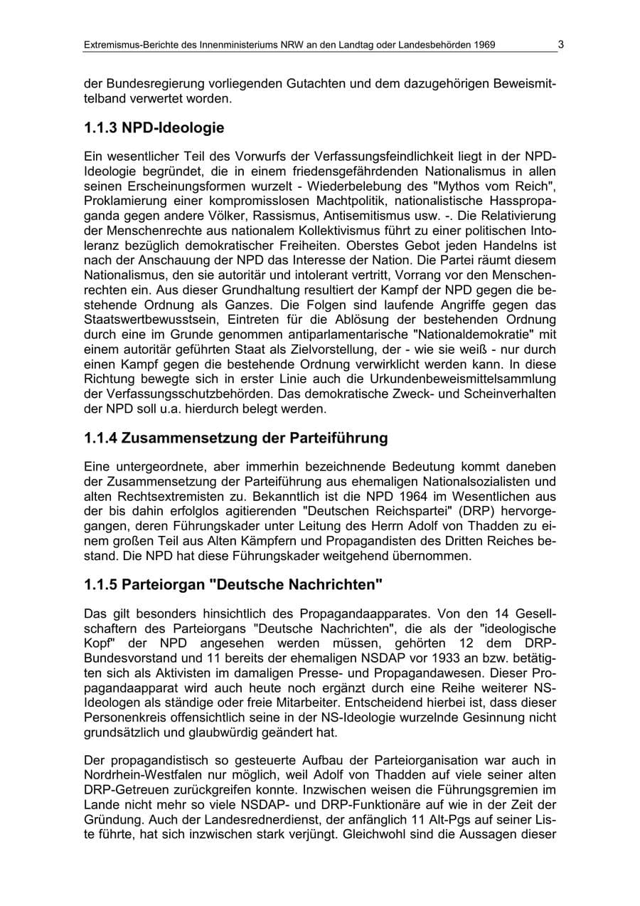 Seite 3 des Verfassungsschutzbericht 1969 Nordrhein-Westfalen