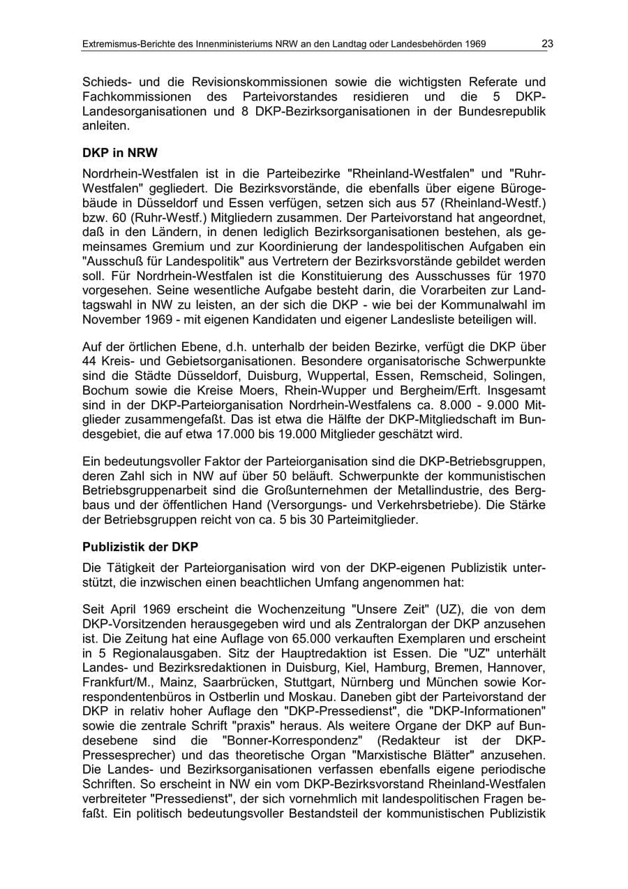 Seite 23 des Verfassungsschutzbericht 1969 Nordrhein-Westfalen