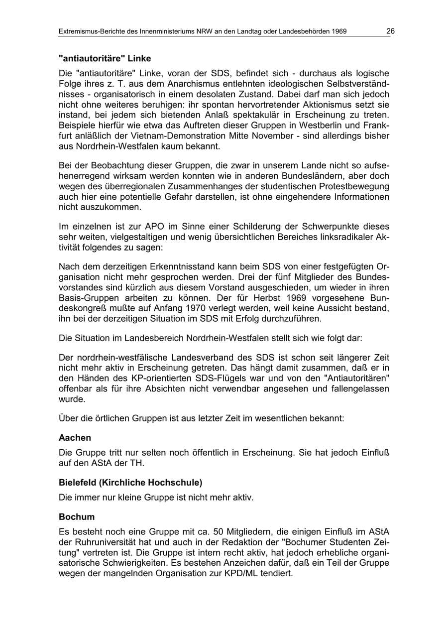Seite 26 des Verfassungsschutzbericht 1969 Nordrhein-Westfalen