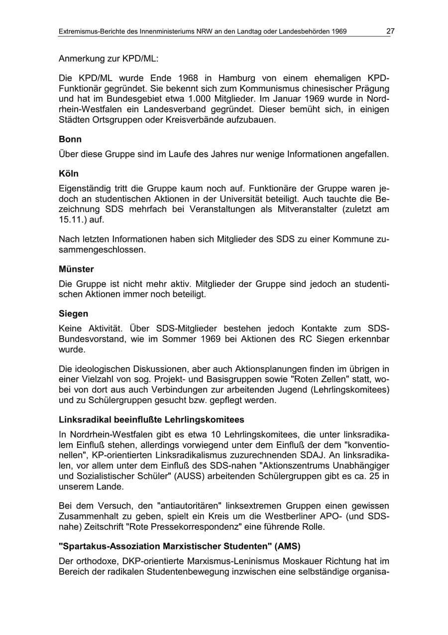 Seite 27 des Verfassungsschutzbericht 1969 Nordrhein-Westfalen
