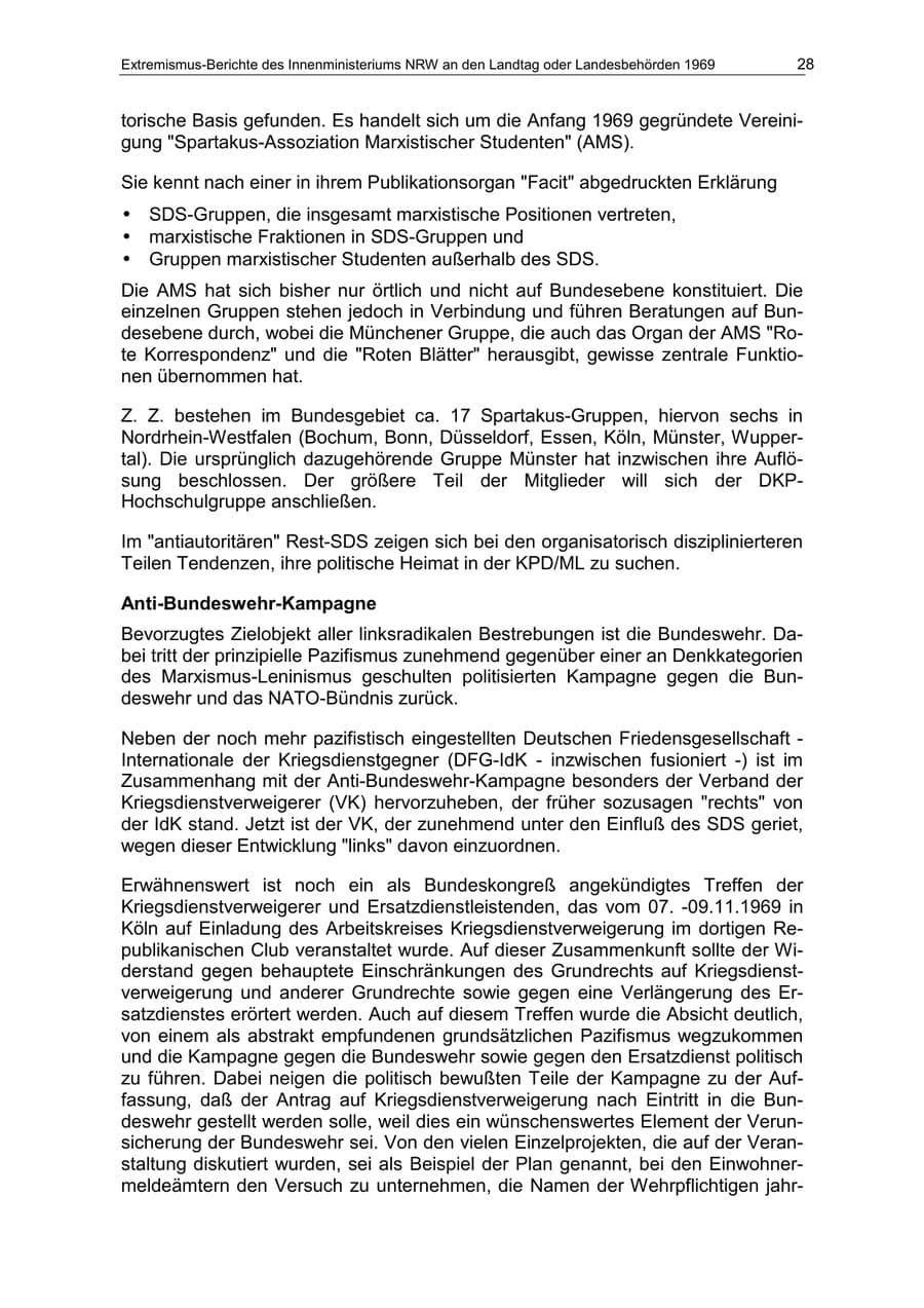 Seite 28 des Verfassungsschutzbericht 1969 Nordrhein-Westfalen