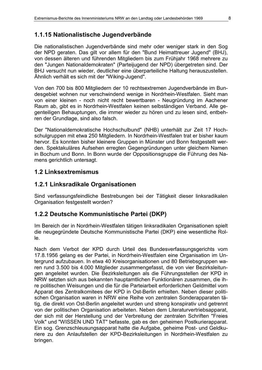 Seite 8 des Verfassungsschutzbericht 1969 Nordrhein-Westfalen