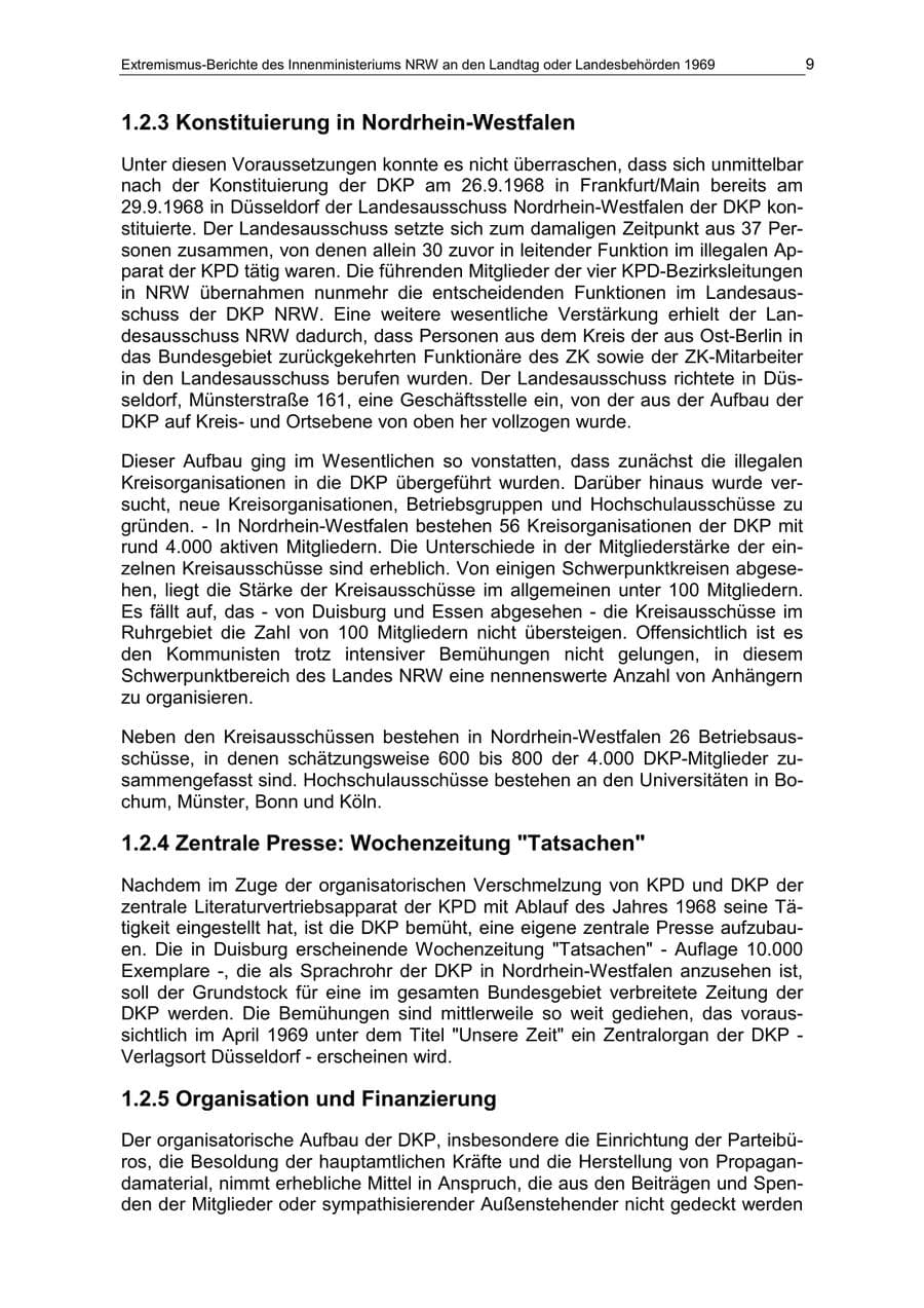 Seite 9 des Verfassungsschutzbericht 1969 Nordrhein-Westfalen