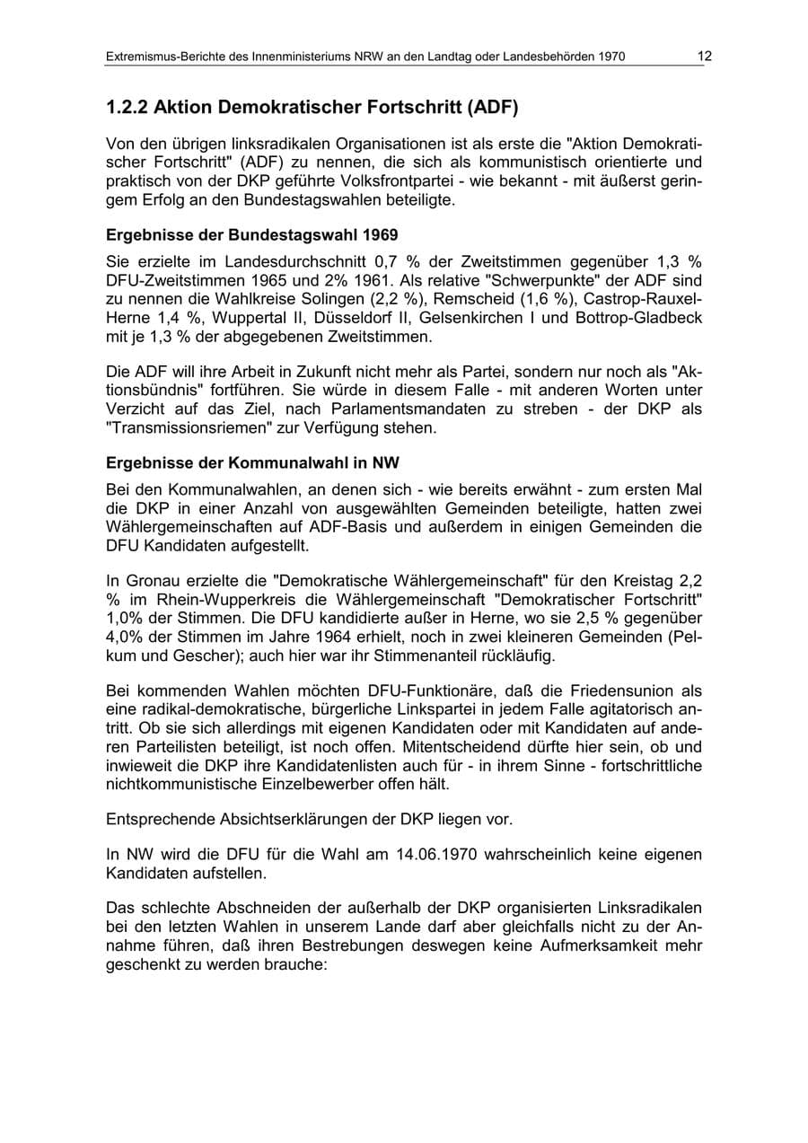 Seite 12 des Verfassungsschutzbericht 1970 Nordrhein-Westfalen