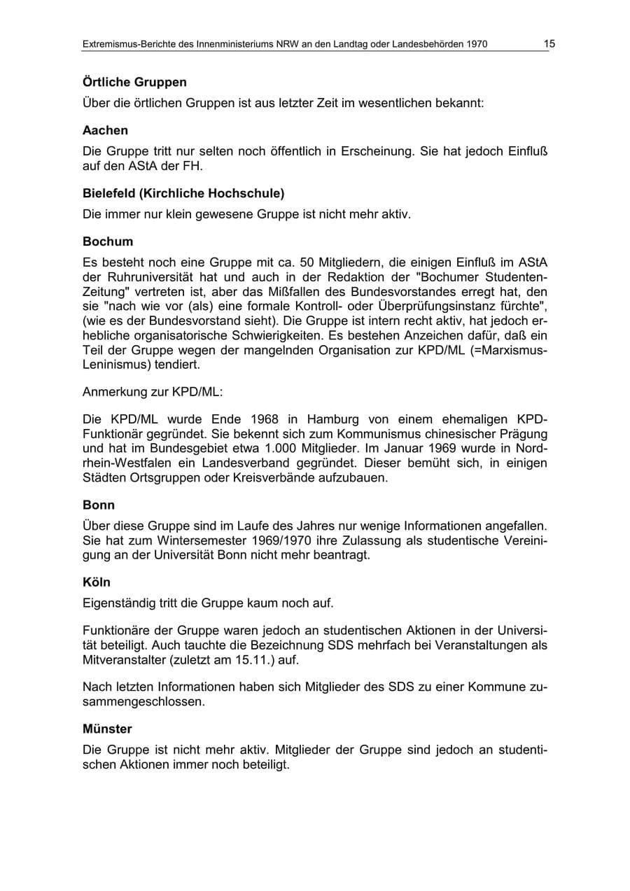 Seite 15 des Verfassungsschutzbericht 1970 Nordrhein-Westfalen