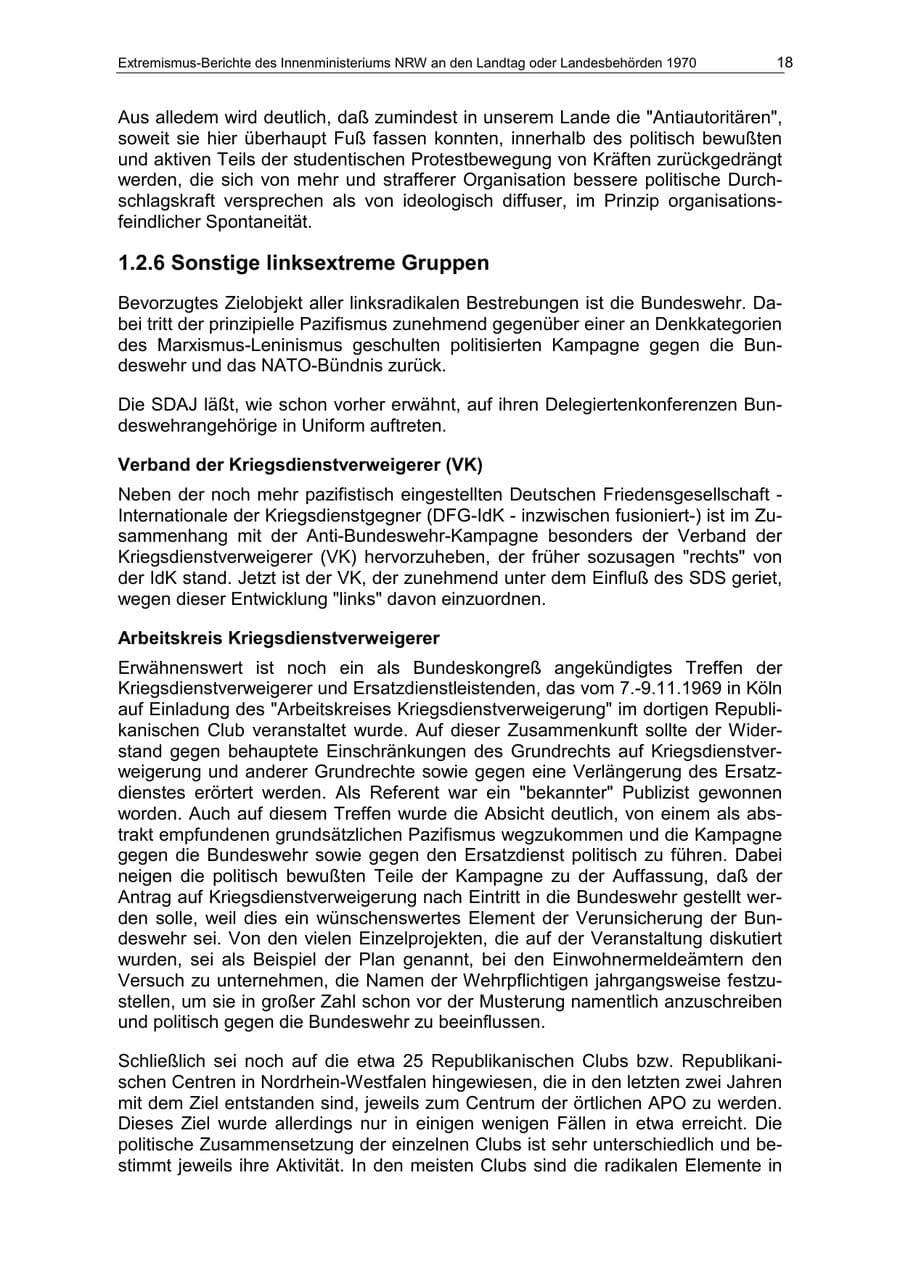 Seite 18 des Verfassungsschutzbericht 1970 Nordrhein-Westfalen