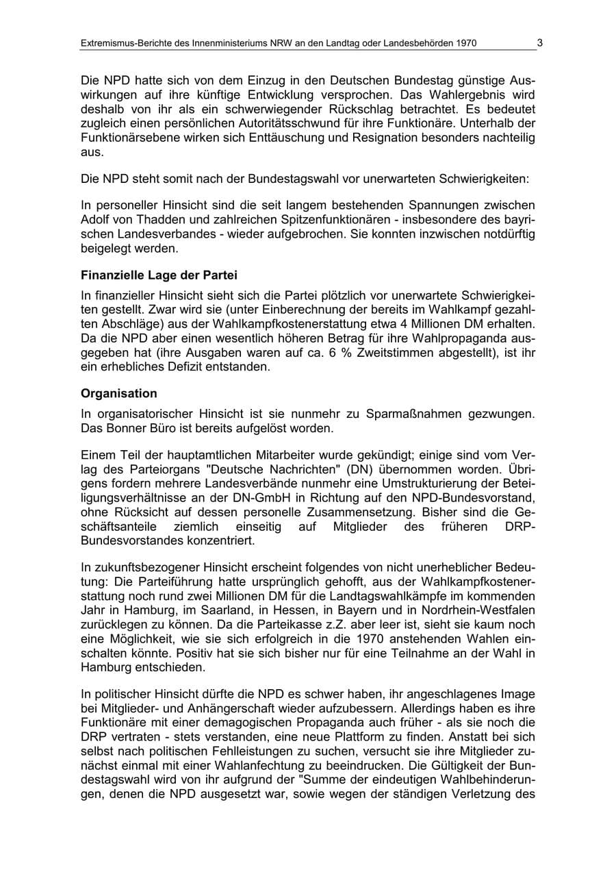 Seite 3 des Verfassungsschutzbericht 1970 Nordrhein-Westfalen