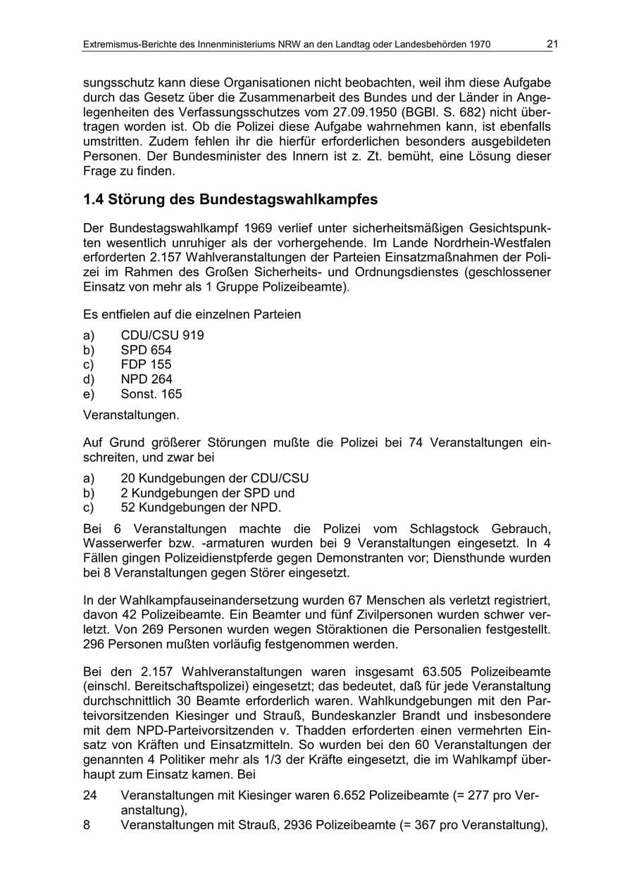 Seite 21 des Verfassungsschutzbericht 1970 Nordrhein-Westfalen