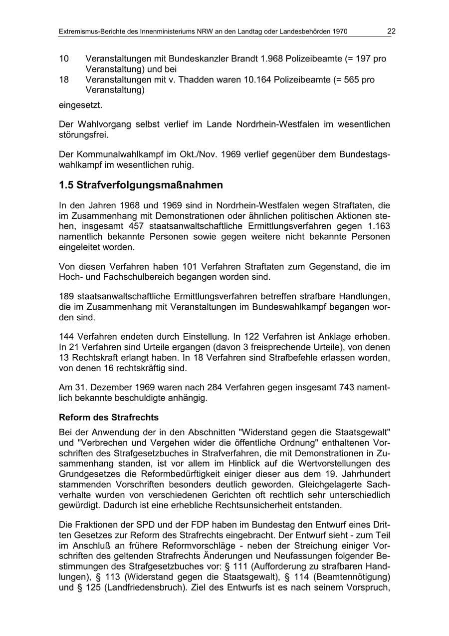 Seite 22 des Verfassungsschutzbericht 1970 Nordrhein-Westfalen