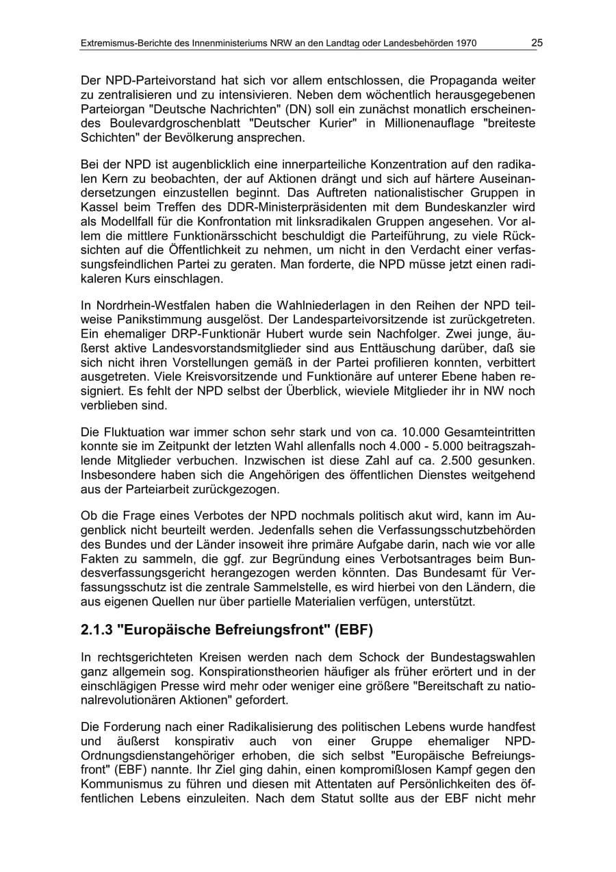 Seite 25 des Verfassungsschutzbericht 1970 Nordrhein-Westfalen