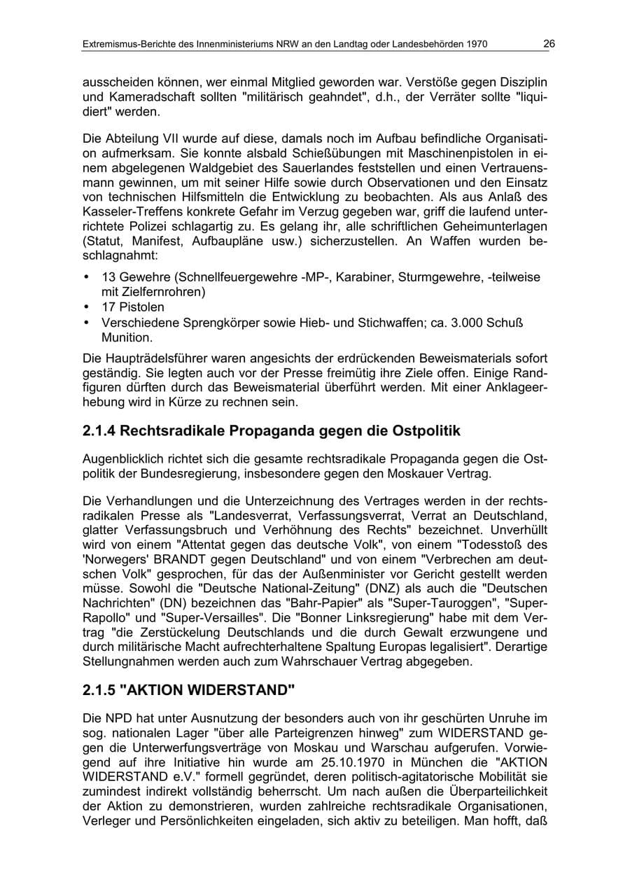 Seite 26 des Verfassungsschutzbericht 1970 Nordrhein-Westfalen