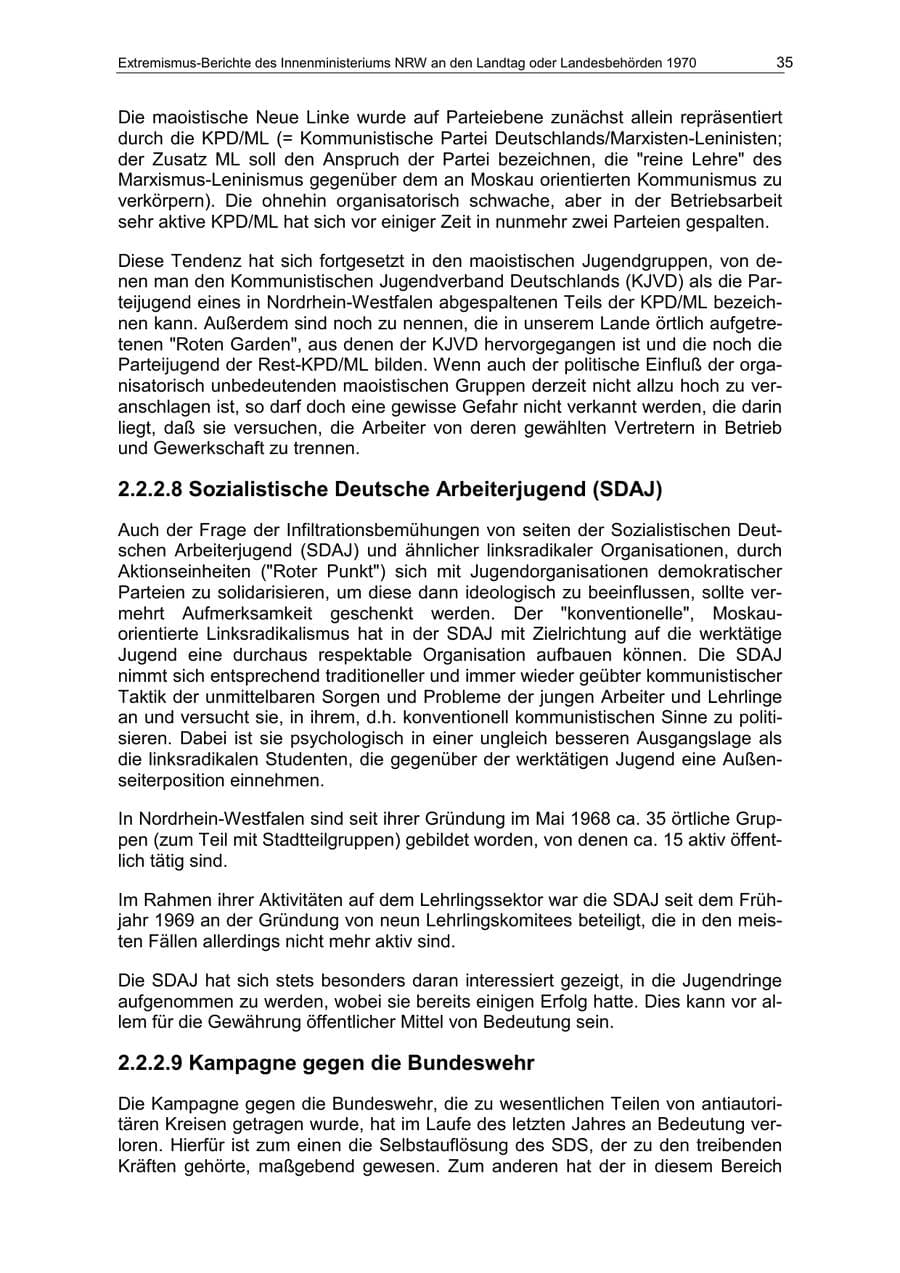 Seite 35 des Verfassungsschutzbericht 1970 Nordrhein-Westfalen