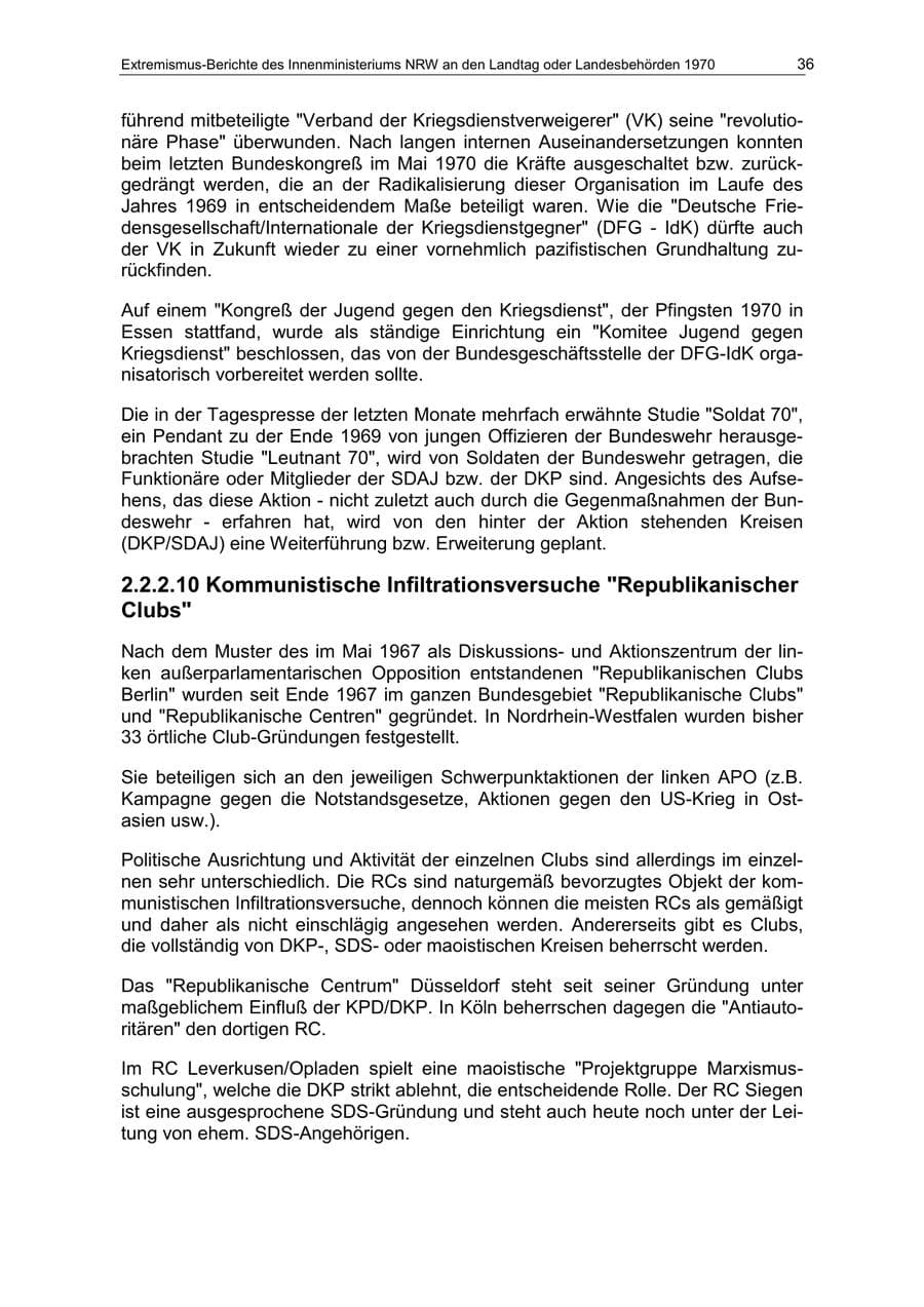 Seite 36 des Verfassungsschutzbericht 1970 Nordrhein-Westfalen