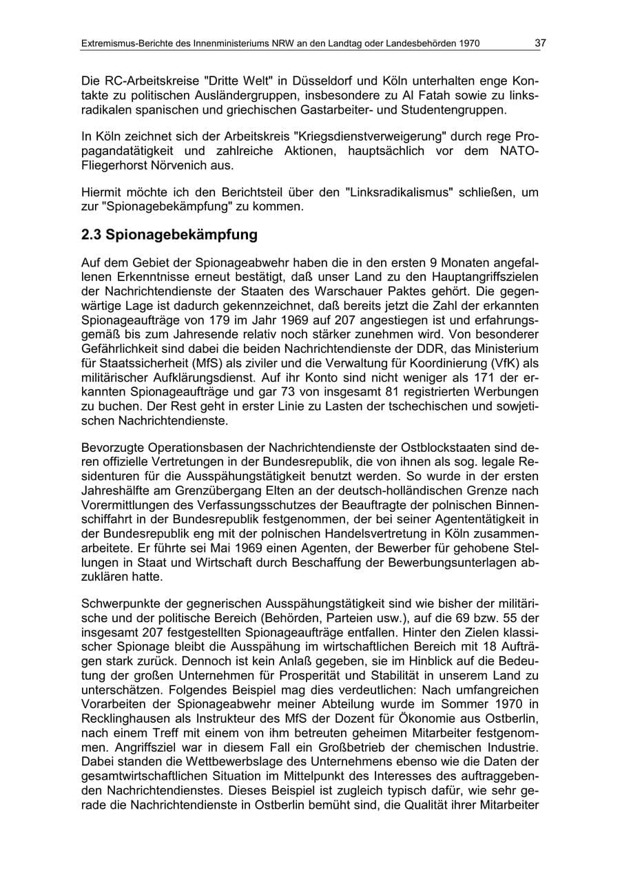 Seite 37 des Verfassungsschutzbericht 1970 Nordrhein-Westfalen