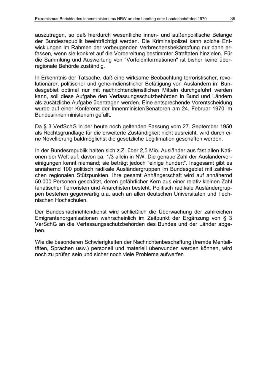 Seite 39 des Verfassungsschutzbericht 1970 Nordrhein-Westfalen