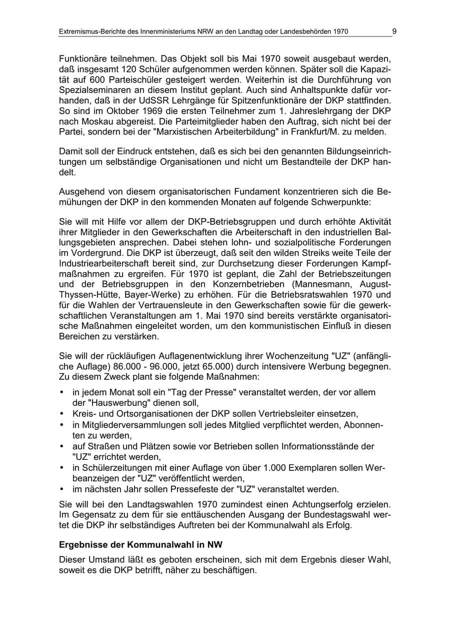 Seite 9 des Verfassungsschutzbericht 1970 Nordrhein-Westfalen