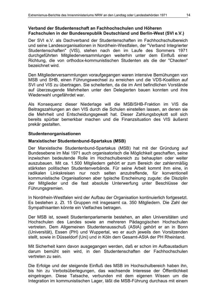 Seite 14 des Verfassungsschutzbericht 1971 Nordrhein-Westfalen
