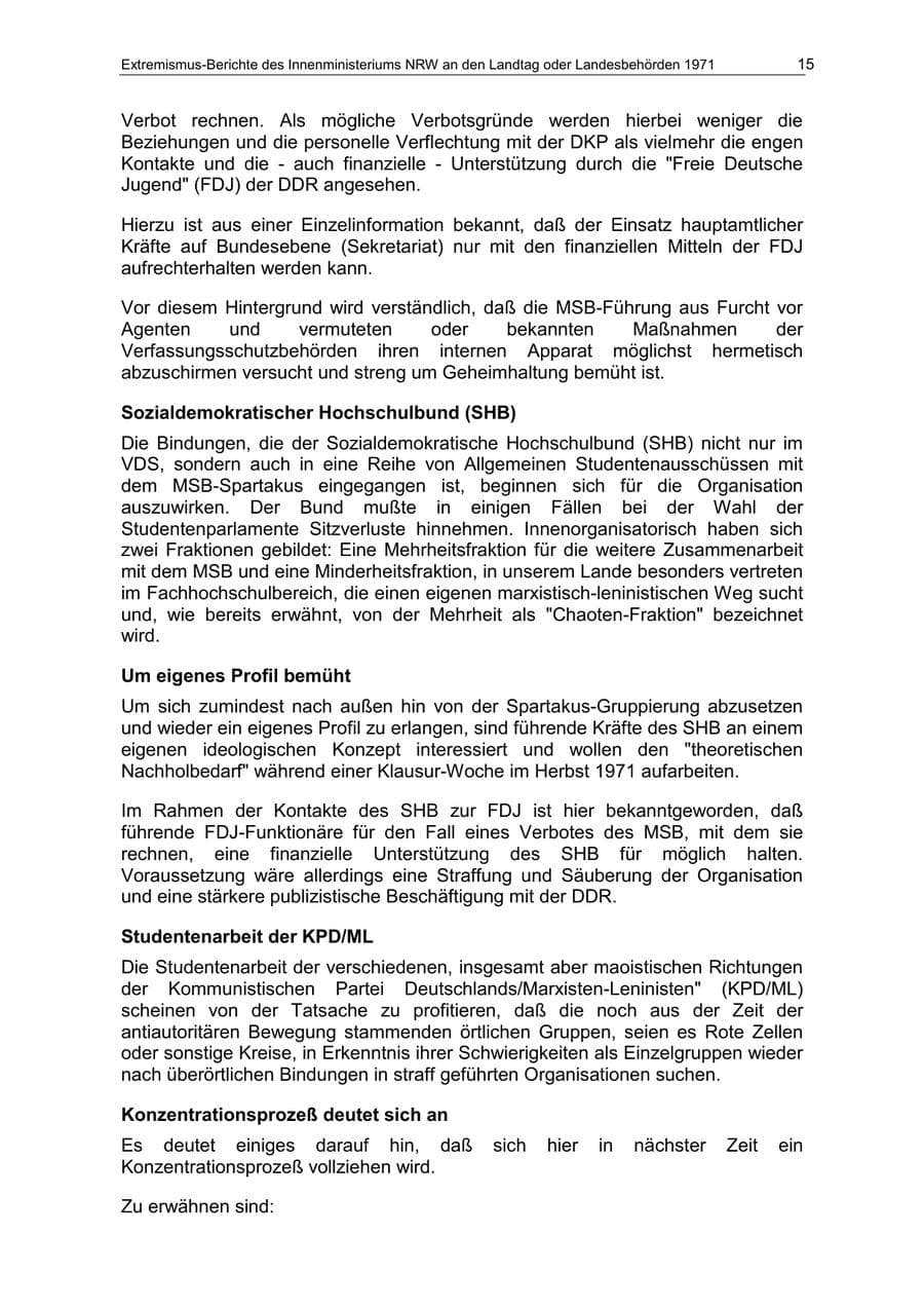 Seite 15 des Verfassungsschutzbericht 1971 Nordrhein-Westfalen