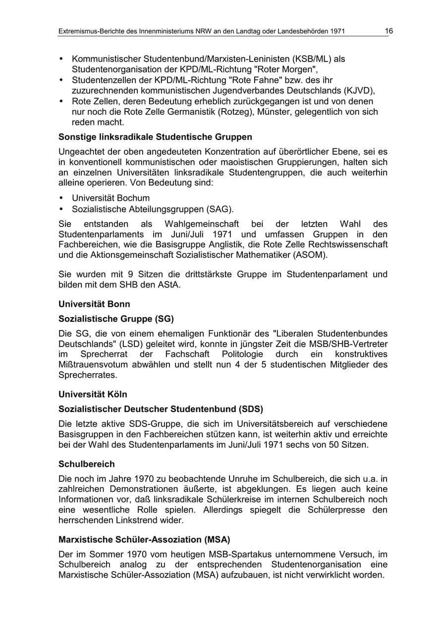 Seite 16 des Verfassungsschutzbericht 1971 Nordrhein-Westfalen
