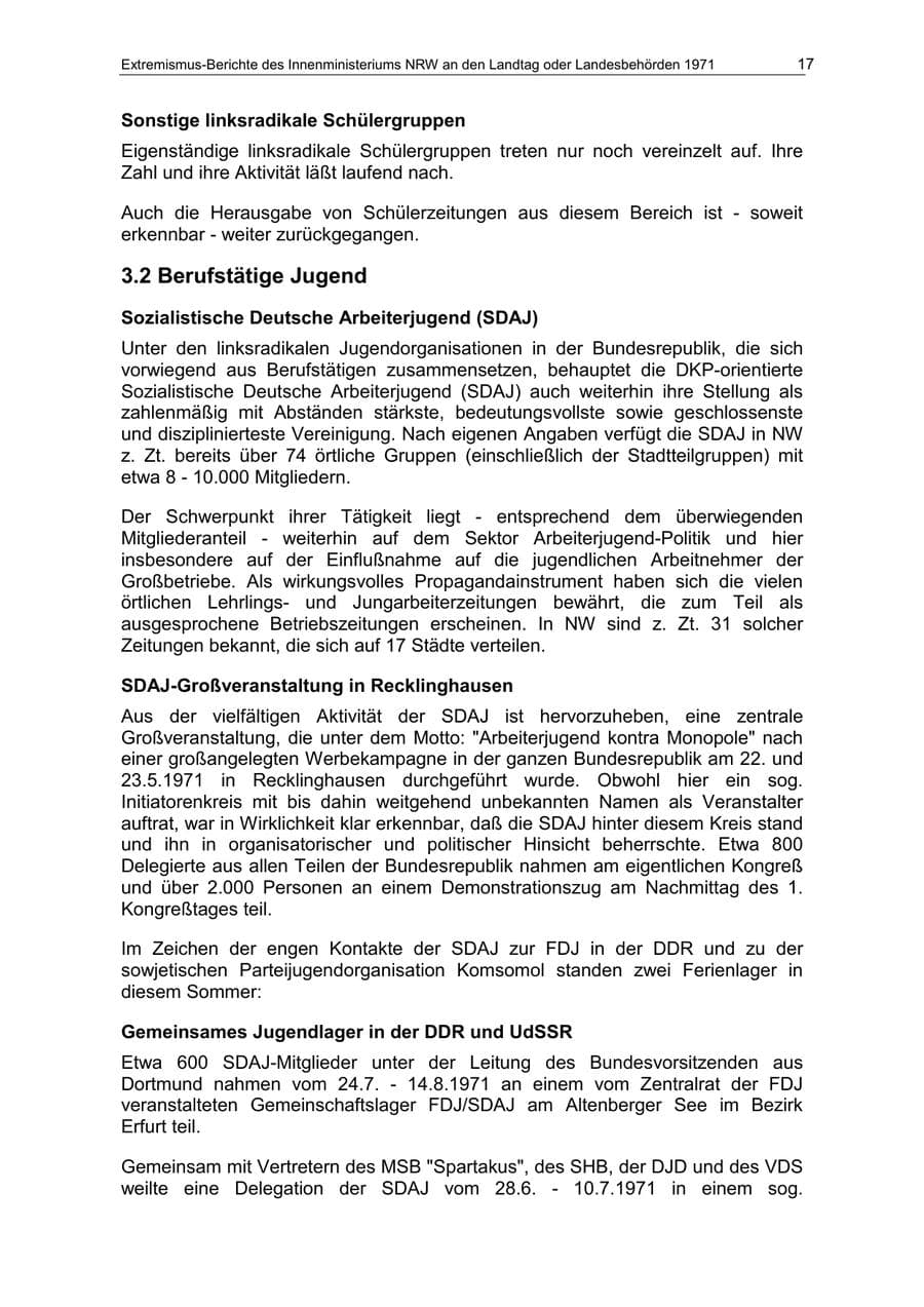 Seite 17 des Verfassungsschutzbericht 1971 Nordrhein-Westfalen